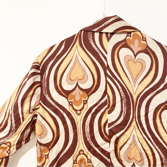 Free People On The Way Out Printed Retro Brown Heart Suit Jacket Only Size 6 - Picture 7 of 8